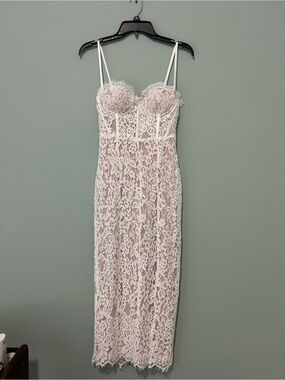 NWT Evenuel Lace Bustier formal Maxi Dress in Ivory
